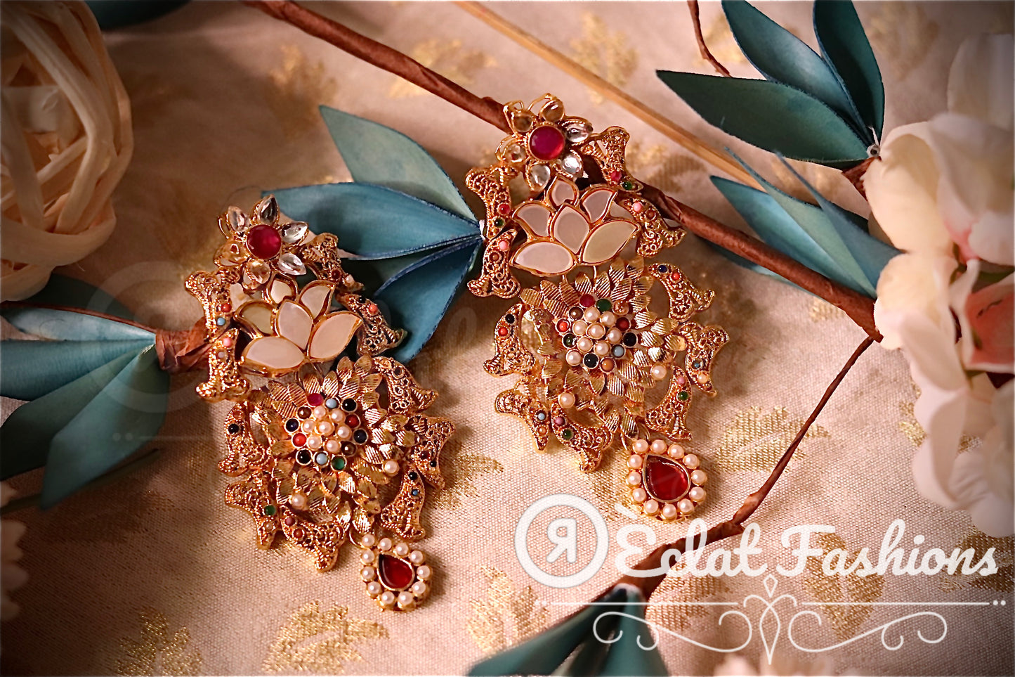 Meena Navratan Earrings